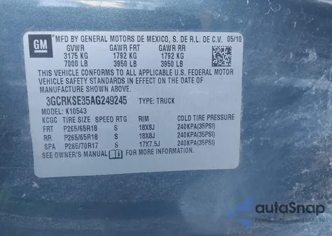 2010 Chevrolet Silverado 1500 Lt z USA, uszkodzony, nr VIN 3GCRKSE35AG249245